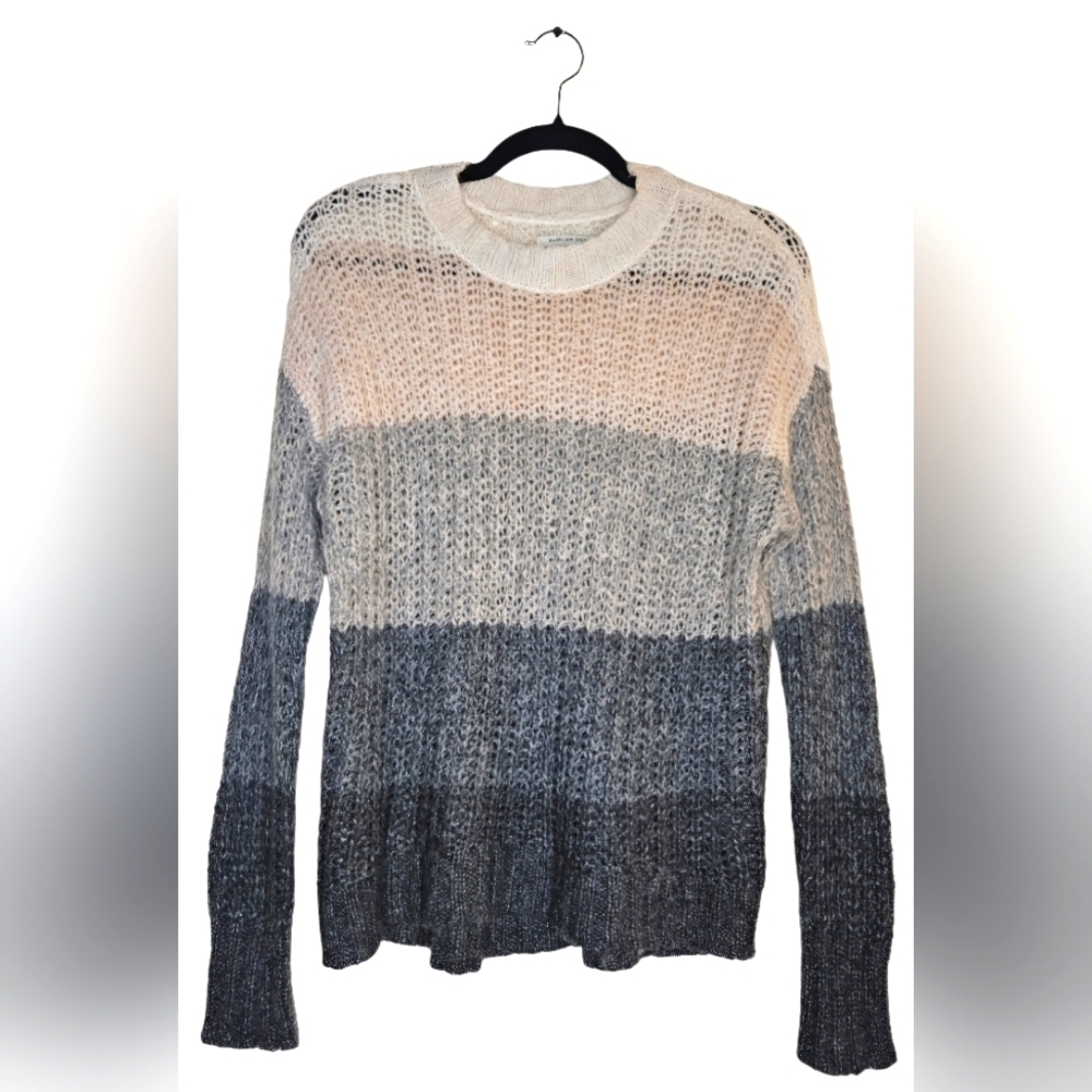 0016 American Eagle Striped White Pink Grey Pullover Wool Sweater Cozy Size S